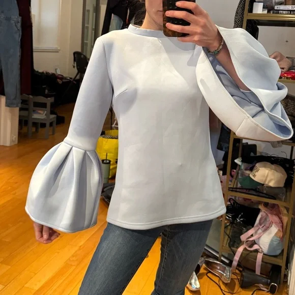 Blaque Label revolve  Powder Blue Scuba Bell Sleeve Top - Picture 8 of 13